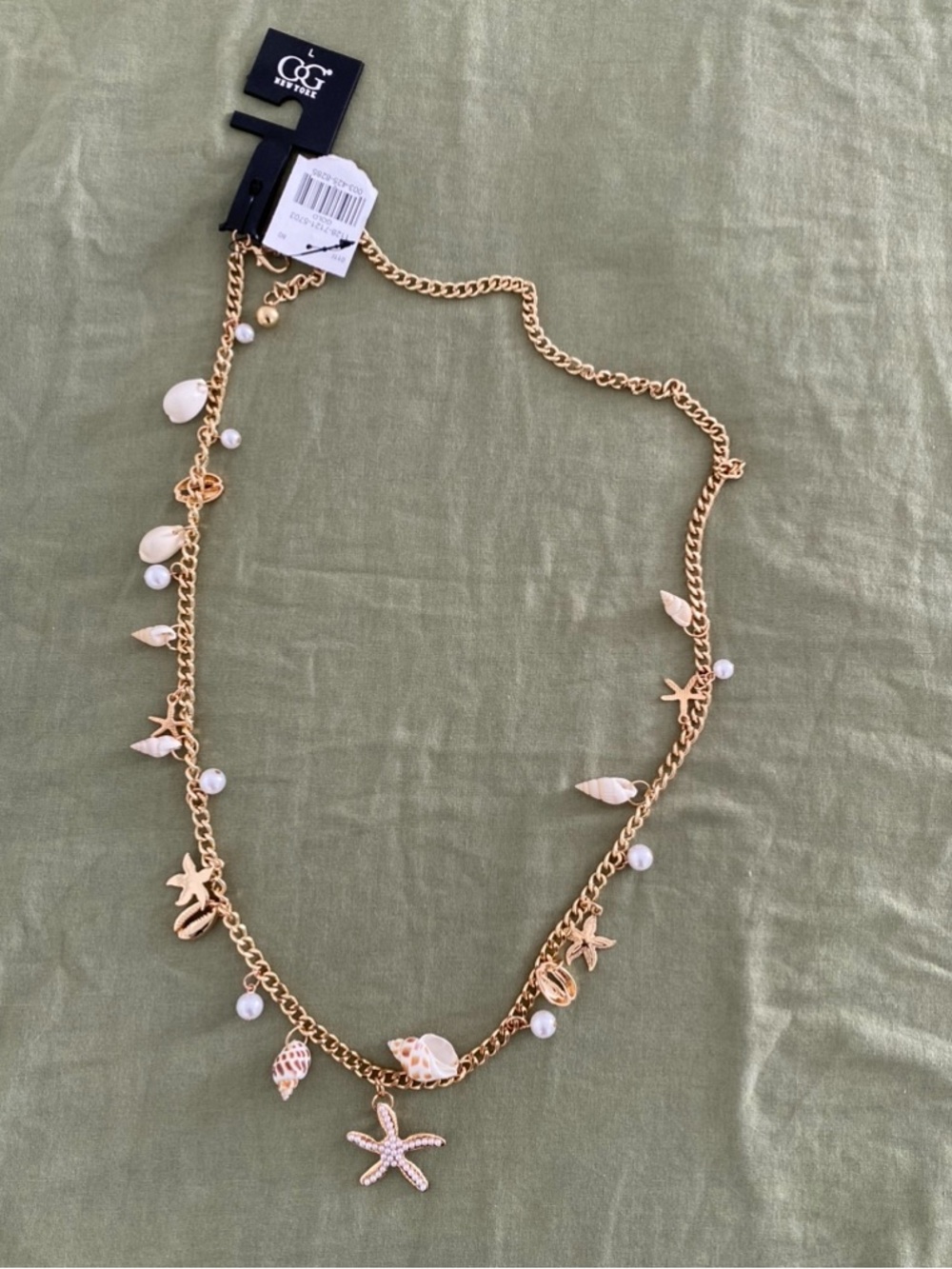 Gold-Tone Seashell Charm Necklace with Pearls